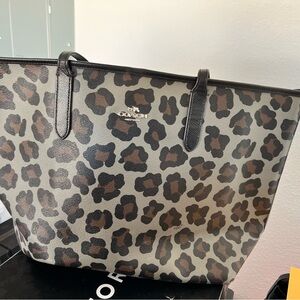Coach Leopard Print Tote Bag - Brown and Black